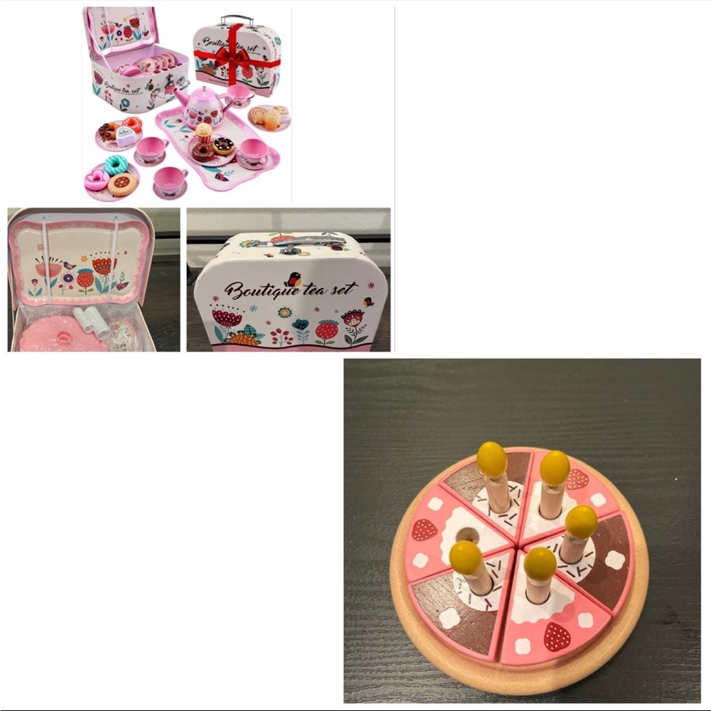 Play Tea Set (NEW) and Wooden Birthday Cake